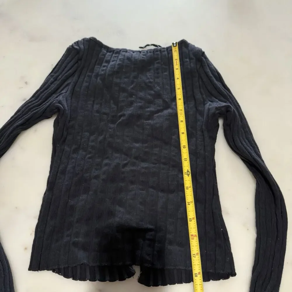Free People XS Tilly Long-Sleeve Cardi Blouse Top Knit Ribbed Buttondown Black